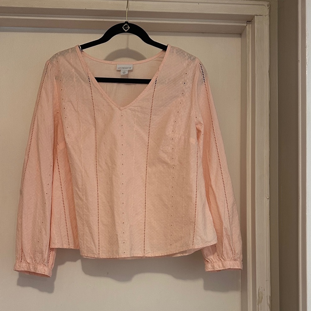 Liz Claiborne Pale Pink Eyelet V-Neck Blouse